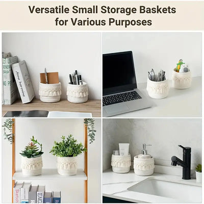1Pcs Hand-woven Tassels Simple Nordic Cotton Rope Makeup Brush Stationery Pen Holder Storage Household Sundries Storage Basket