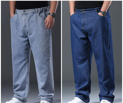 Men's Plus Size Jeans Elastic Waistband 30-48inch Stretch Denim Pants Straight Leg Breathable Loose Fit Streetwear Casual Wear