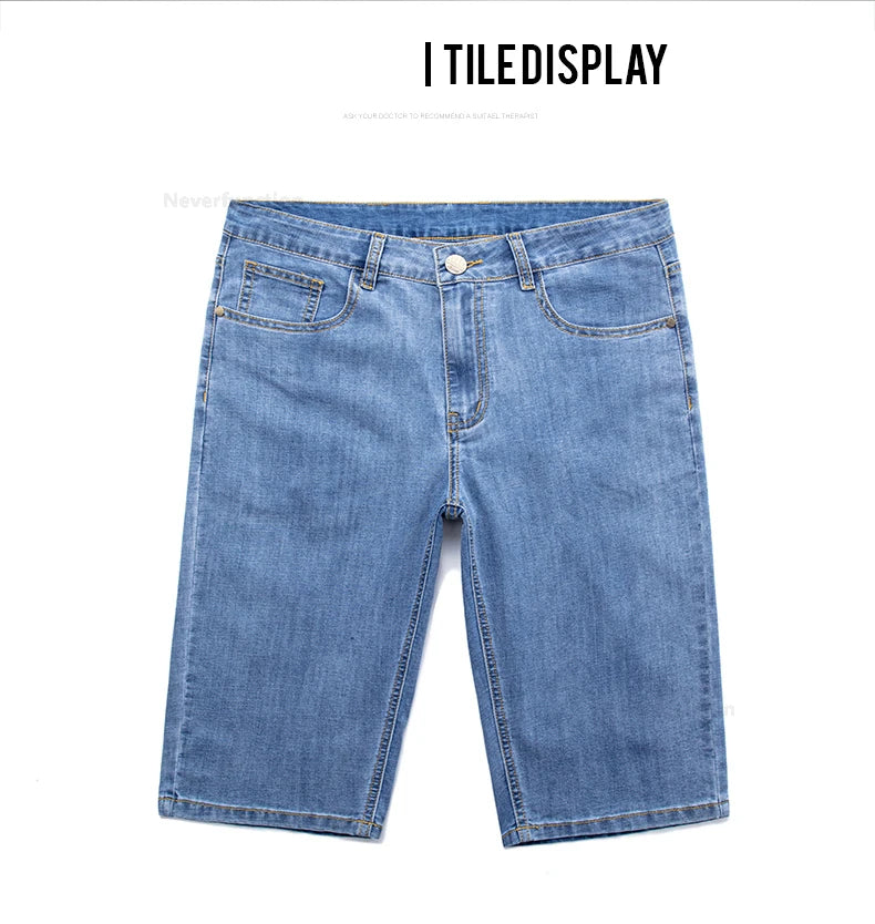 Fashion Men's Straight Denim Shorts Summer Thin Elastic Casual Bermuda Jeans Breathable Fabric Male Clothes Boardshorts