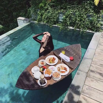 Net red floating tray round rattan woven heart-shaped basket Homestay Hotel Villa swimming pool dinner plate