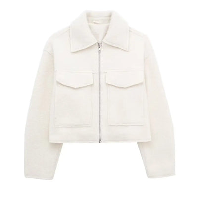 TRAFZA Women Vintage Casual Chic Solid Jackets Turn-down Collar Pockets Zipper Long Sleeve Coats Female Fashion 2024 Spring Coat