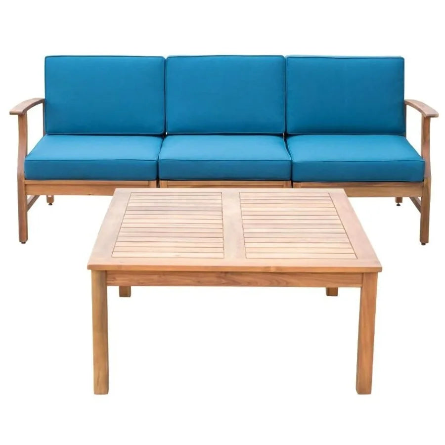 PERLA 3 SEATER SOFA AND TABLE SET BLUE