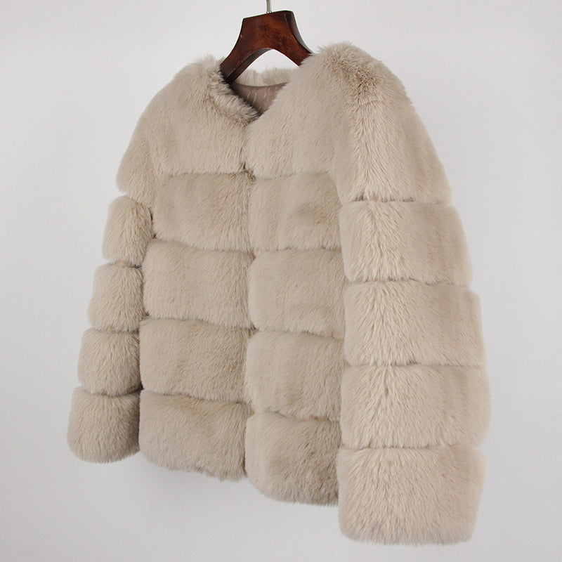 2023 Faux Fur Coat New Luxury Brand Winter Jacket Women Elegant Thick Warm Outerwear Streetwear Fake Fox Rabbit Fur Fashion