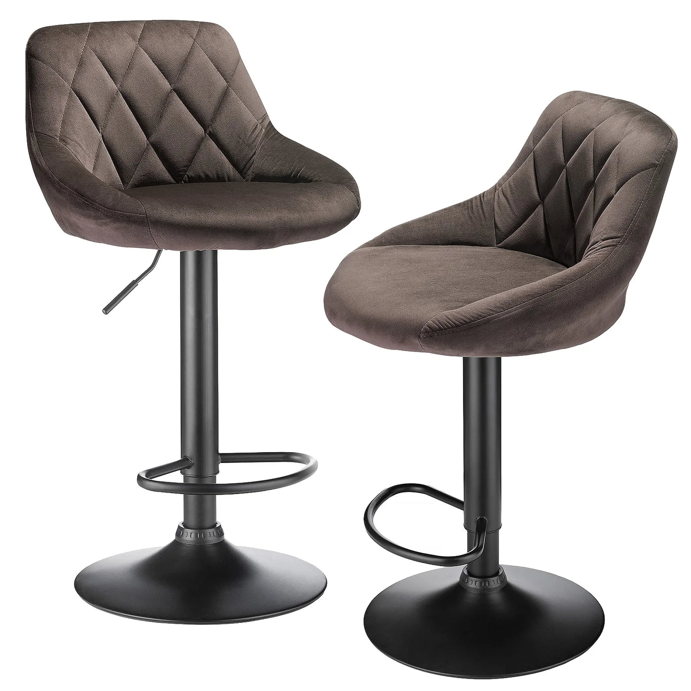 2-piece bar stool set, kitchen stool, upholstered bar stool, swivel bar stool height adjustable 85-105 cm, velvet seat, metal ba