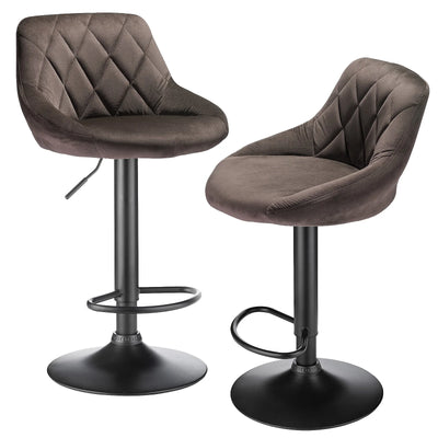 2-piece bar stool set, kitchen stool, upholstered bar stool, swivel bar stool height adjustable 85-105 cm, velvet seat, metal ba