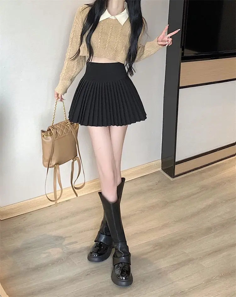 Women's High Waist Pleated Mini Skirt Summer A-Line White Anti Slip Design Skirt for Petite Figure Flattering Y2k Kawaii Skirts