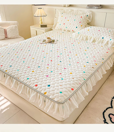 2025 New Single Bed Hat Korean Lace Bed Sheet Cover Chiffon Princess Wind Ins Cotton Four Seasons Bedspread Protective Cover