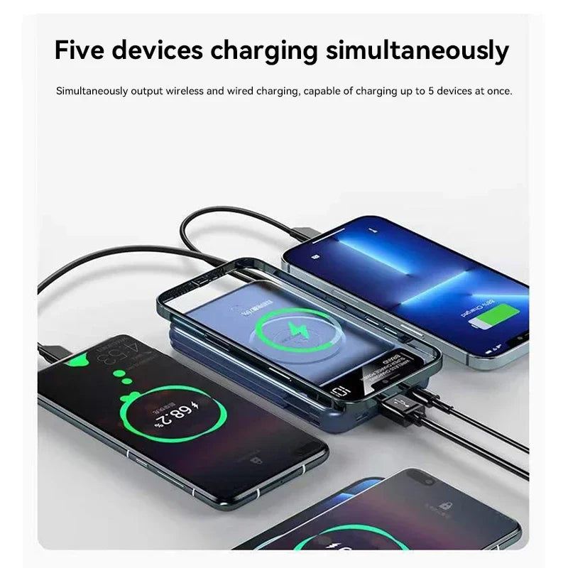 Xiaomi Emergency 50000mah Wireless Charging Power Bank Magnetic Charging Built-in Wire Mobile Phone Battery For IPhone Magsafe
