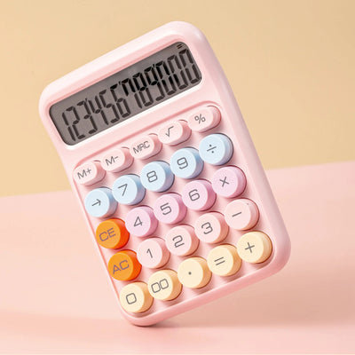 Mechanical Calculator 12 Digit Large LCD Display Big Round Button Cute Candy Colored Calculator Suitable for Office School Home