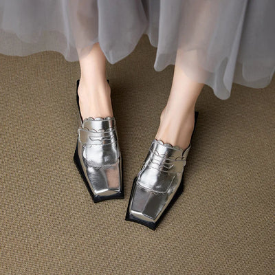 NEW Summer Women Mules Genuine Leather Shoes for Women Square Toe Chunky Heel Shoes Cover Toe Slingback Sandals Modern Slippers