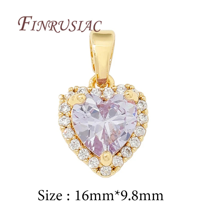 18K Real Gold Plated Purple Zircon Crystal Pendants For Necklace,Fancy Charms For Jewelry Making Supplies DIY Accessories