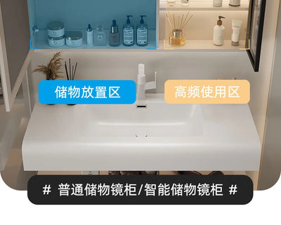 Bathroom Furniture Skin Sensor Bathroom Vanity Cabinet With Sink And Mirror Integrated Arc Washing Table Combination To Wash