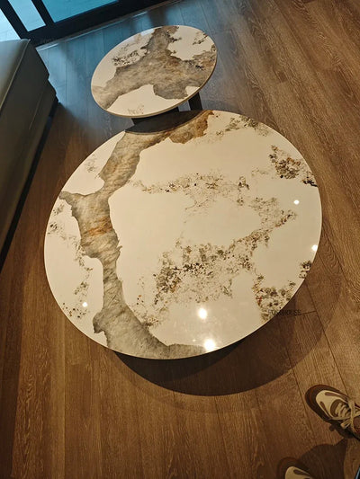 Light Luxury Italian Coffee Tables for Living Room Small Round Rock Slab Designer Table Minimalist Smooth Side Table for Office