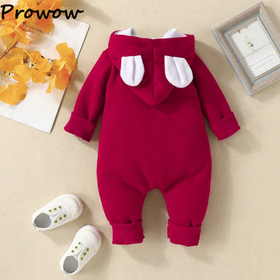 Prowow Cartoon Fox Baby Winter Clothes Romper Jumpsuit For Newborns Zipper Cute Ears Hooded Thicken Infant Overalls For Children
