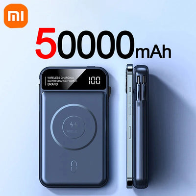 Xiaomi Emergency 50000mah Wireless Charging Power Bank Magnetic Charging Built-in Wire Mobile Phone Battery For IPhone Magsafe