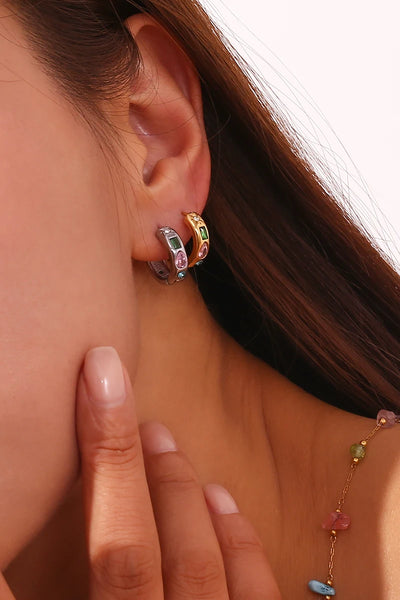 E.B.belle Colorful Zircon Hoop Earrings Tarnish Free 18K Gold Plated Earrings for Women 316L Stainless Steel Jewelry