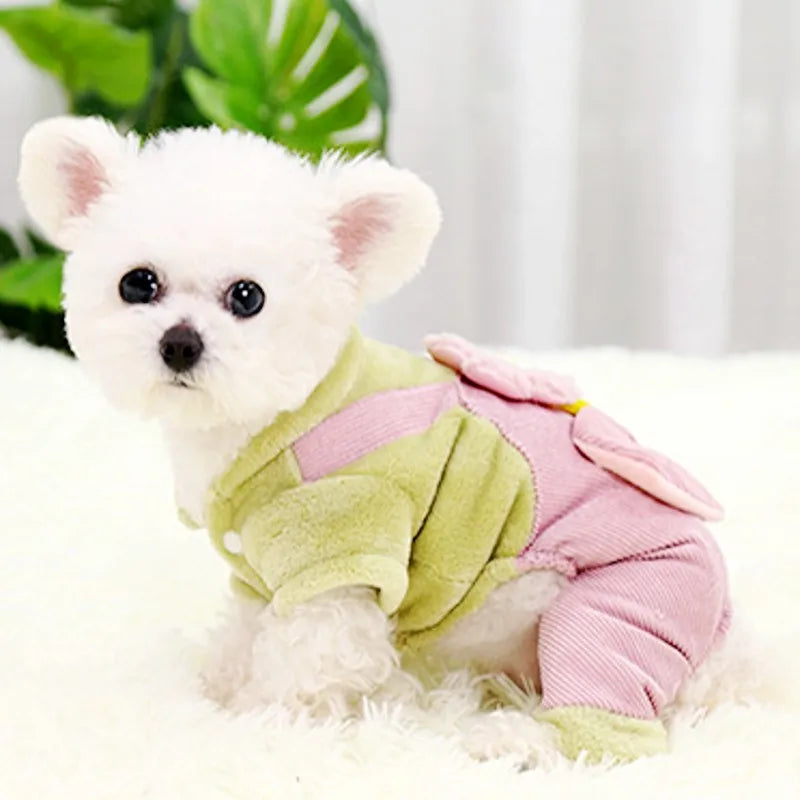 Soft Warm Dog Jumpsuits Pet Dog Coat for Small Dog Flower Pattern Puppy Pajamas Luxury Cat Jumpsuits Pet Jacket Coat Dog Clothes