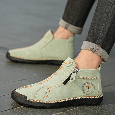 Handmade Leather Casual Shoes For Men Sneakers Men Flat Footwear Zipper Leather Boots Men Ankle Plus Size 39-48