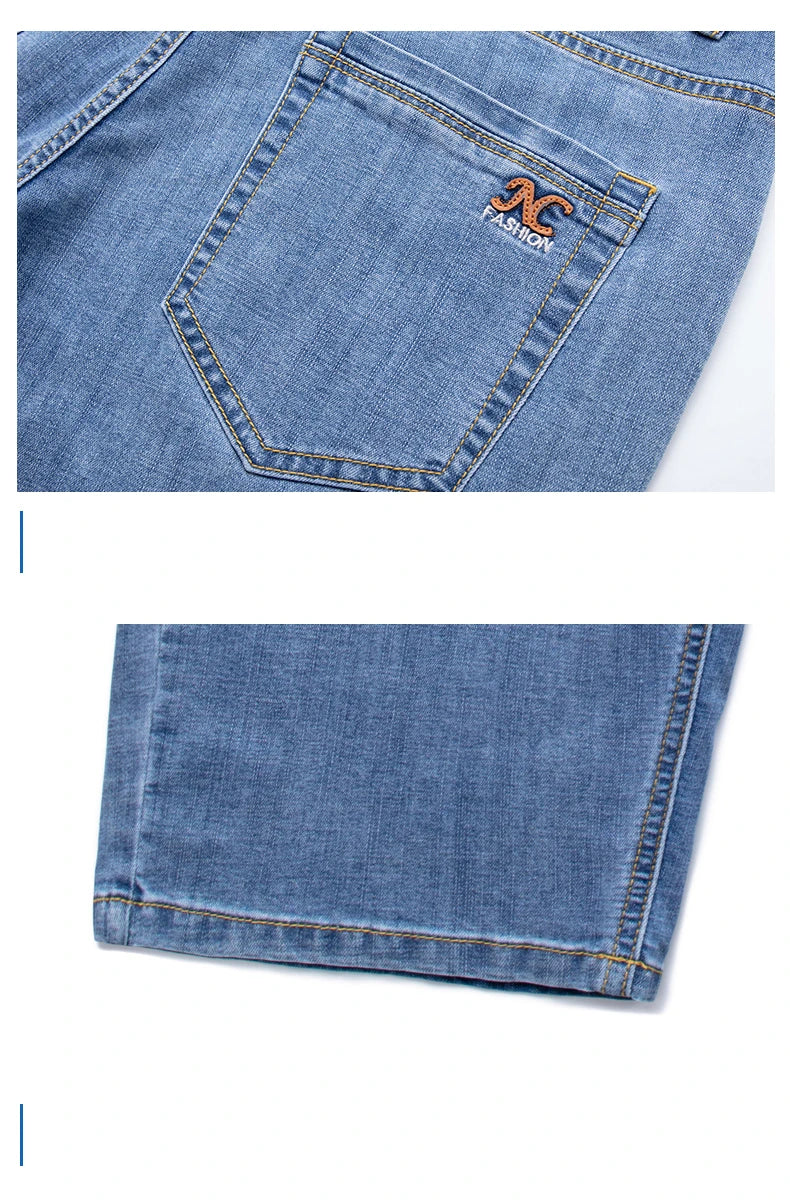 Fashion Men's Straight Denim Shorts Summer Thin Elastic Casual Bermuda Jeans Breathable Fabric Male Clothes Boardshorts