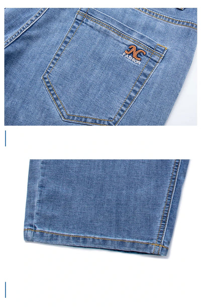 Fashion Men's Straight Denim Shorts Summer Thin Elastic Casual Bermuda Jeans Breathable Fabric Male Clothes Boardshorts