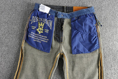 Vintage wash blue to do old simple embroidered jeans men fit small straight leg American trend personality youth pants