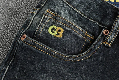 Vintage wash blue to do old simple embroidered jeans men fit small straight leg American trend personality youth pants