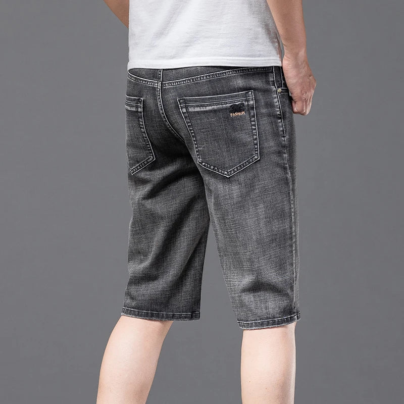 Fashion Men's Straight Denim Shorts Summer Thin Elastic Casual Bermuda Jeans Breathable Fabric Male Clothes Boardshorts