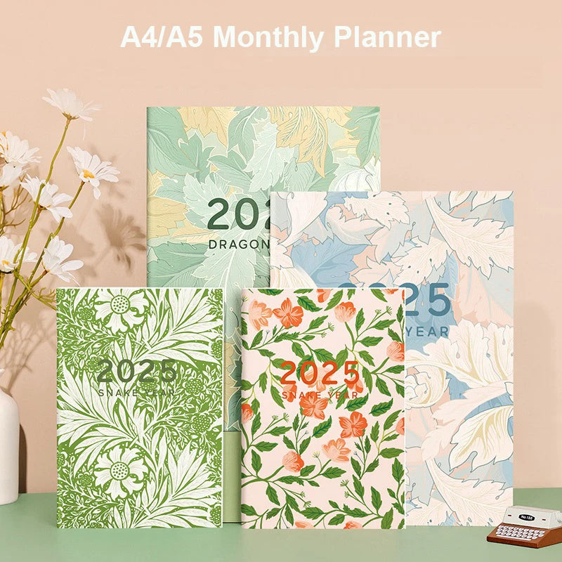 Portable 2025 Monthly Notes Notebook, A4/A5 Size 24 Sheets Annual Calendar Planner for School Travel Business Work Home Writing