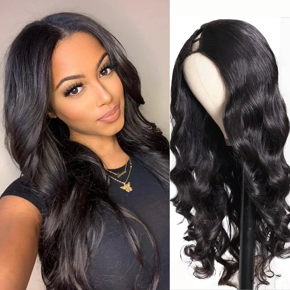 200 Density Body Wave V Part Wigs Human Hair Wig Machine Made Wig V Part Human Hair Wigs For Black women 12-32 Inch On Sale