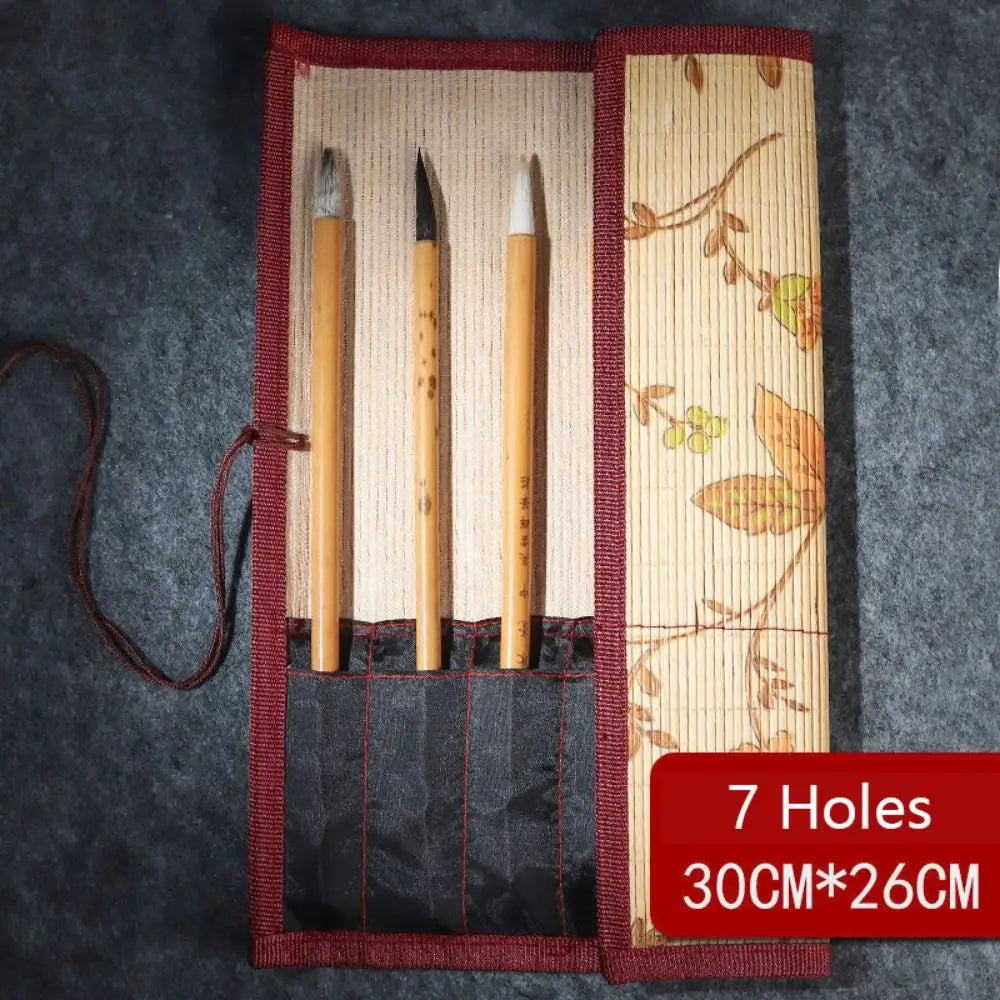 Bamboo Painting Brushes Holder High Quality Large Capacity Chinese Style Calligraphy Pen Curtain Pen Case Art Supplies