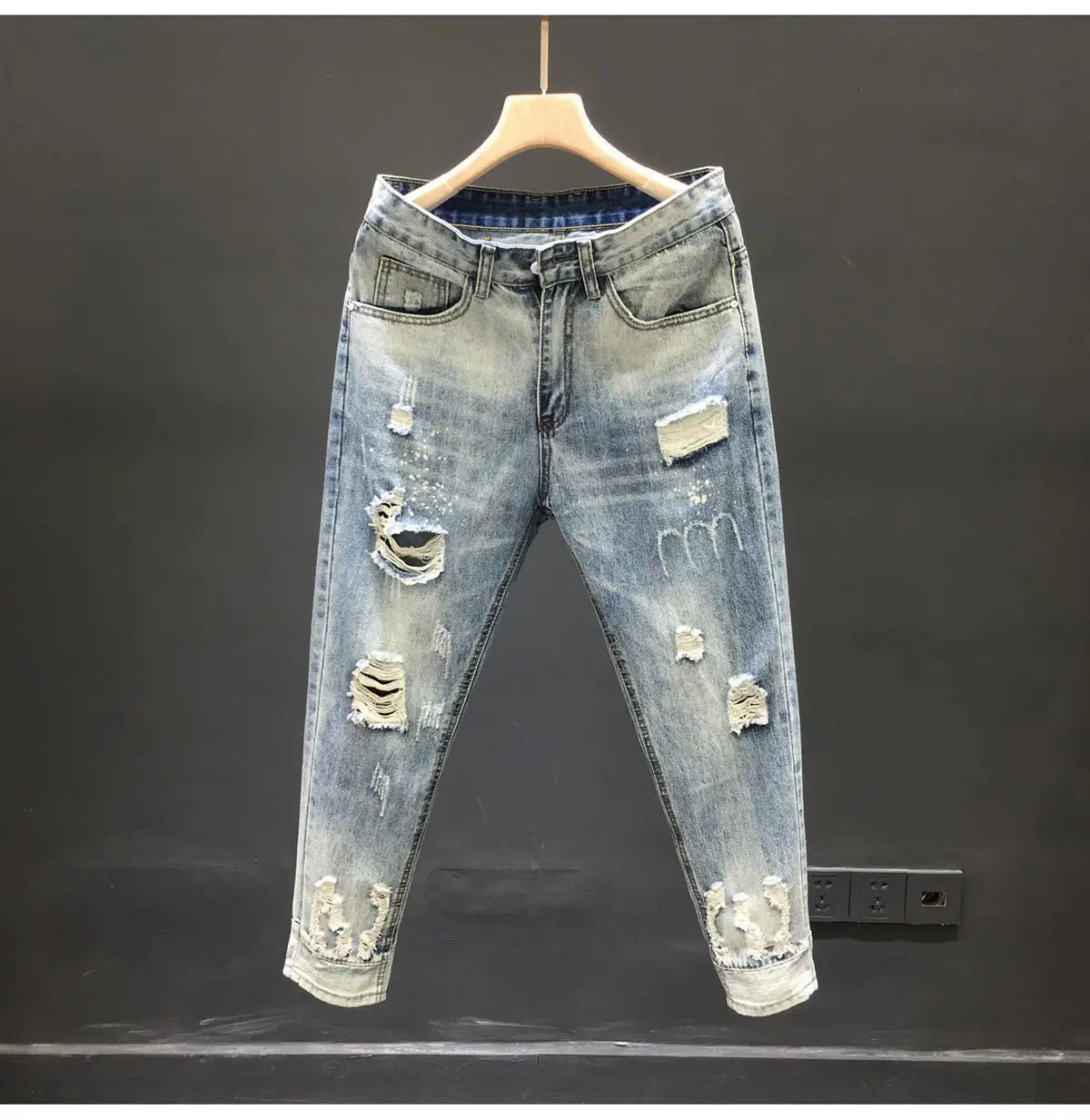 Fashion 2024 New Men's Casual Jeans Distressed Ripped Designer Luxury Boyfriend Spring Autumn Denim Slim Full Length Pants