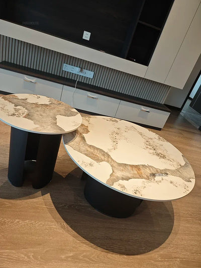 Light Luxury Italian Coffee Tables for Living Room Small Round Rock Slab Designer Table Minimalist Smooth Side Table for Office