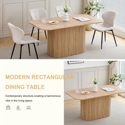 Nordic Solid Wood Dining Table, Corrugated Base Home Dining Table, Simple Kitchen / Dining Table, for 4 - 6 People