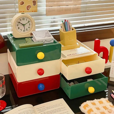 Large Capacity Desk Organizer Box Dopamine Dust-proof Cosmetics Storage Box Stackable Desktop Storage Boxes Drawer Home Office