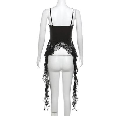 2025 Y2k Aesthetic Irregular Lace Ruffled Tank Top Women Sexy Skinny Design Corset Stretch Tube Streetwear Bandage Grunge Tanks