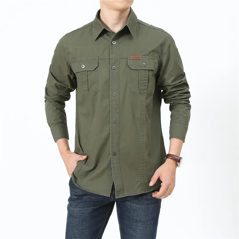 Oversized Shirt 9XL 5XL 8XL 2023 New Men's Regular-Fit Long-Sleeve Solid 100%Cotton Shirt Men's Fat Military Brand Work Shirts