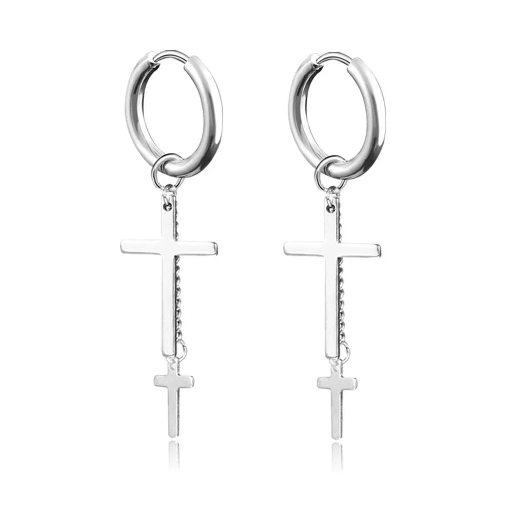 New Punk Stainless Steel Chain Hoop Earrings For Women Men 2023 Trendy Goth Pop Hip Hop Pendants Ear Jewelry Accessories Earring
