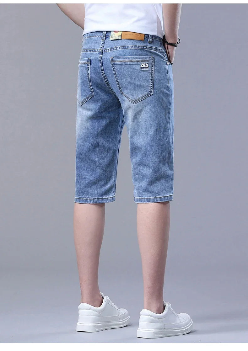 2024 New in SULEE Brand Summer  Men's Stretch Short Jeans Fashion Casual Slim Fit High Quality Elastic Denim Shorts Male Clothes