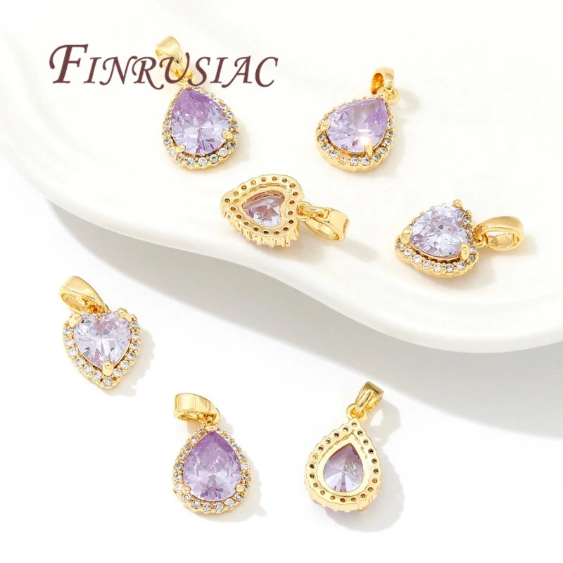 18K Real Gold Plated Purple Zircon Crystal Pendants For Necklace,Fancy Charms For Jewelry Making Supplies DIY Accessories