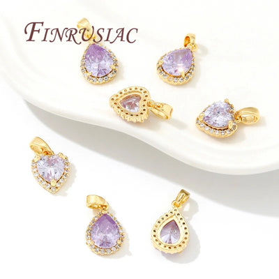 18K Real Gold Plated Purple Zircon Crystal Pendants For Necklace,Fancy Charms For Jewelry Making Supplies DIY Accessories