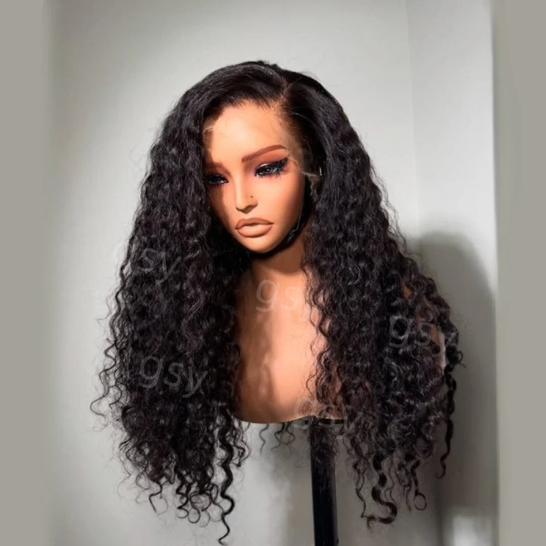 26'' 180Density Lace Front Wig Natural Black Soft Long Kinky Curly Glueless For Women Daily Preplucked Heat Resistant BabyHair