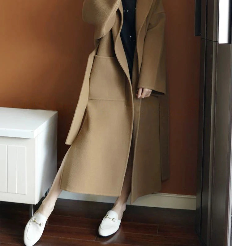 2024 Special Offer Side Slit 100% Pure Wool Women's Coat Long Double-Sided Woolen Coat Loose Comfortable Women's Clothing