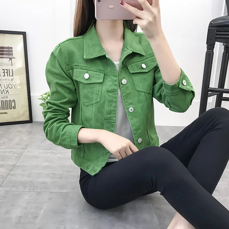 Spring Autumn Women Short Denim Jacket Candy 8 Colors Streetwear Chic Jean Coat Lady Slim Small Outerwear Female casual Tops