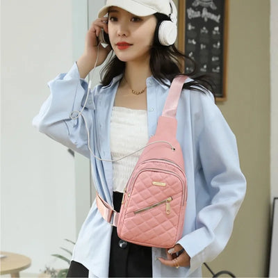 Women Chest Bag Simple Ladies Crossbody Bag Small Sling Backpack Fashion Large Capacity Waterproof Sling Bag with Headphone Jack