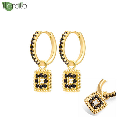 925 Sterling Silver Needle Fashion Round Pendant Small Earrings Luxury Gold Hoop Earrings for Women Premium Black Jewelry Gifts