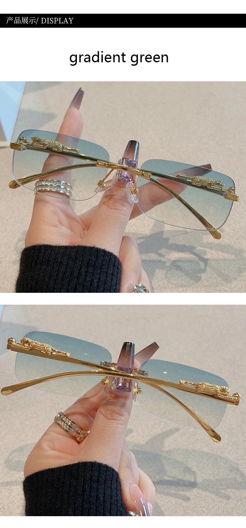 12pcs Brand Leopard Rimless Rectangle Sunglasses Fashion Y2K Frameless Sun Glasses Shades for Women Men UV400