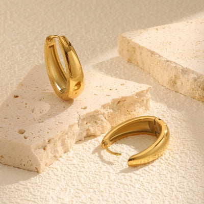 Oval Hoop Earrings for Women, Small Thick Geometic Earring Huggies, Gold Plated Hypoallergenic Minimalist Jewelry
