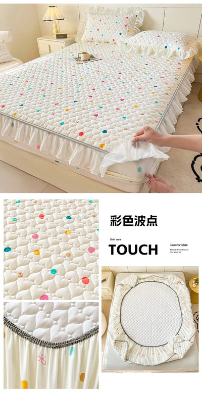 2025 New Single Bed Hat Korean Lace Bed Sheet Cover Chiffon Princess Wind Ins Cotton Four Seasons Bedspread Protective Cover