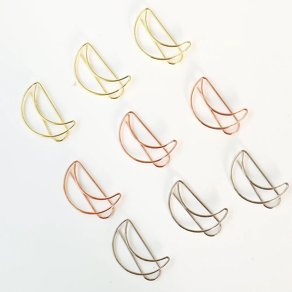 20pcs Moon Paper Clip rose gold Paper Clips Golden Plating Paperclip Cute Office Stationery Pin Silver Moon