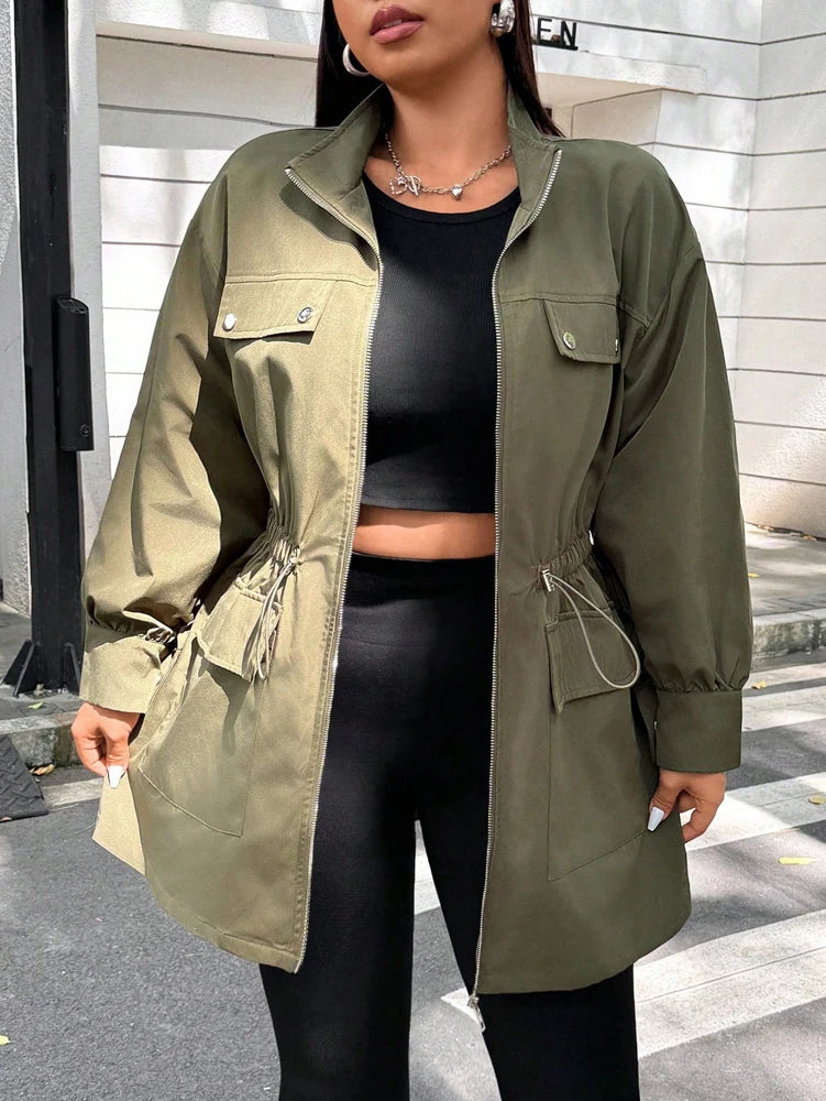 Plus Size Solid Colour Ladies Jacket Casual Fashion Windproof Zip Design Suitable for Autumn and Winter Coat